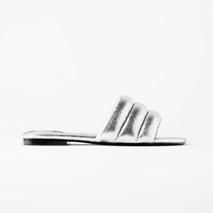 Zara Quilted Slides - Silver - Size 39